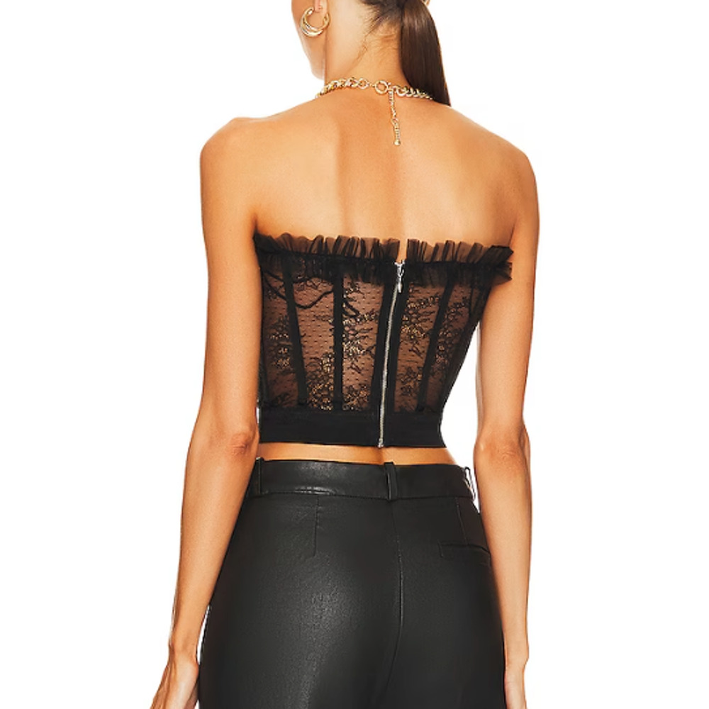 NBD Black Lace Corset Top Large Bustier Lace Tulle WhimsyGoth Cocktail $200 NEW - Picture 2 of 8